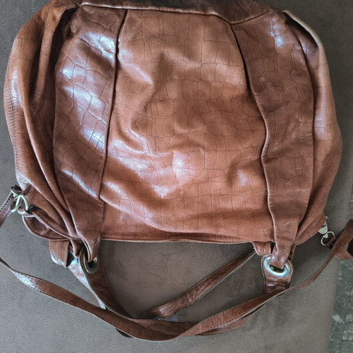 Shoulder bag with croco pattern used, brown