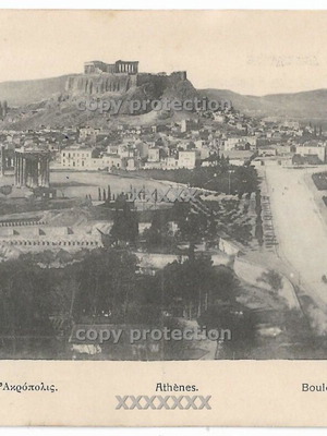 Athens postcard used 1910 with Acropolis and Olga Boulevard