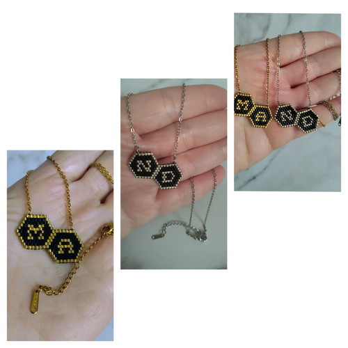 Steel necklace double monogram Miyuki handmade, made-to-order
