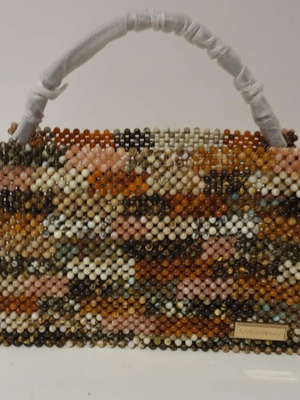 Masantewaa Beads Beaded Top-Handle Clutch Bag, earth tones