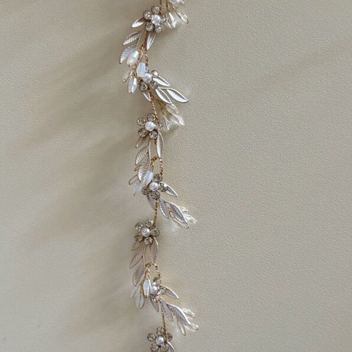 Hair vine with pearls, crystals & rose gold leaves