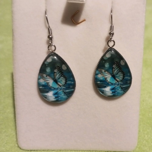 Steel earrings with turquoise butterflies new