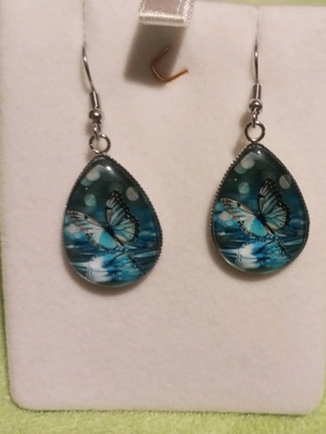 Steel earrings with turquoise butterflies new