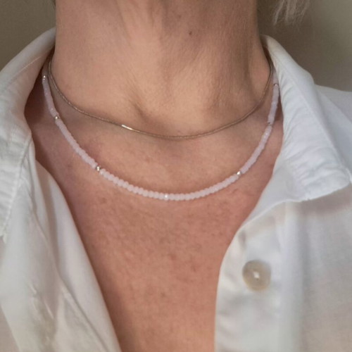 Rose Quartz Necklace Handmade from Scratch, Silver, New
