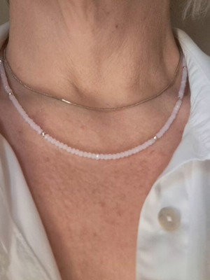 Rose Quartz Necklace Handmade from Scratch, Silver, New