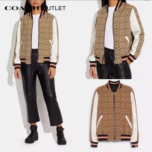 Coach bomber jacket, satin, beige and brown, size M