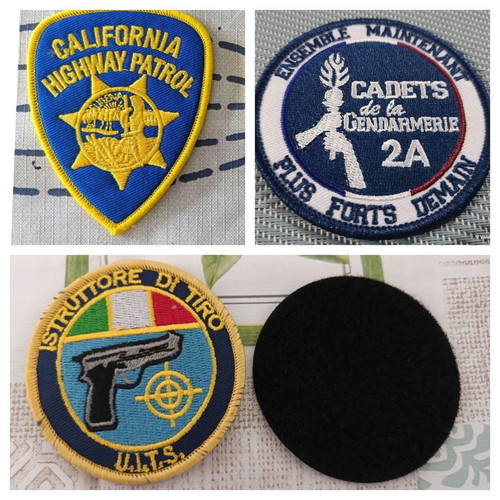 Embroidered police patches new, set of 3 from USA, Italy & France