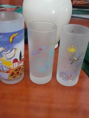 Water glasses with Stathopoulos and Sperantzas prints, like new