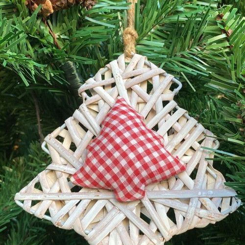 Wooden tree ornament new with white fabric tree