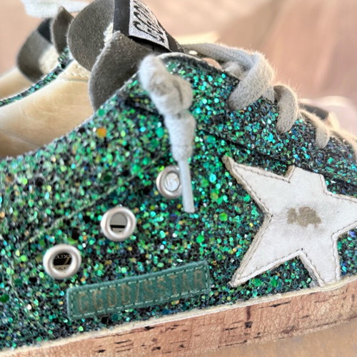 Golden Goose Superstar Emerald Glitter Cork Sole Like New