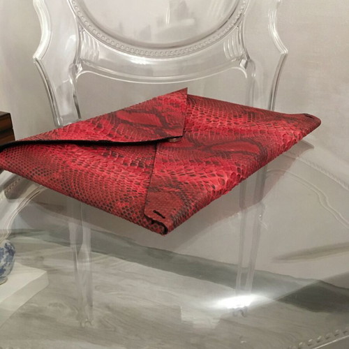 Warloom Milano snake-print envelope clutch in red python leather