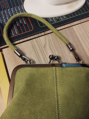 Elegant olive green frame bag faux suede like new