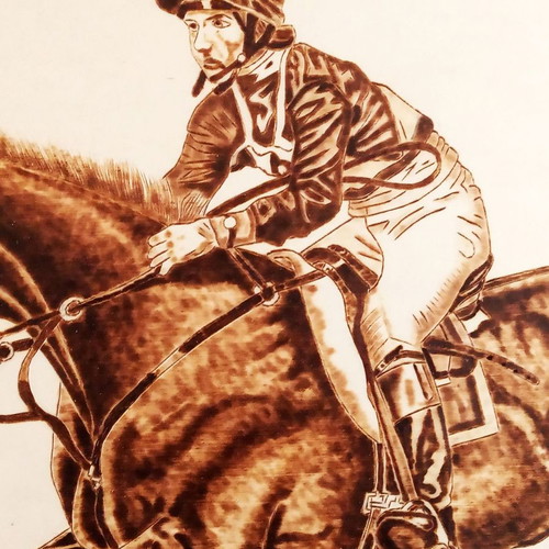 Horse Racing Pyrography Painting new on linden wood