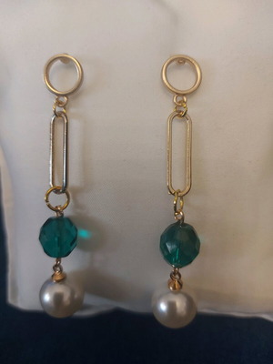 Handmade earrings new, white and green