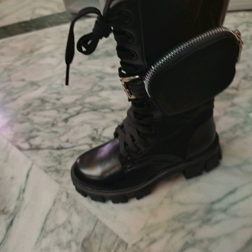 Celestino military style black boots new with chunky sole and side pouch
