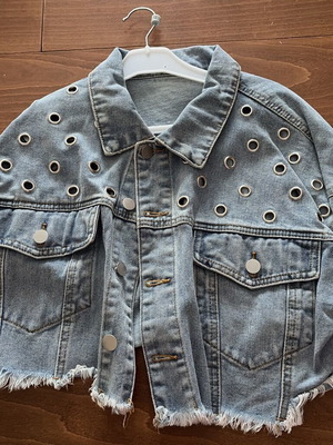 Shein Blue denim jacket XS like new with silver grommets and frayed hem