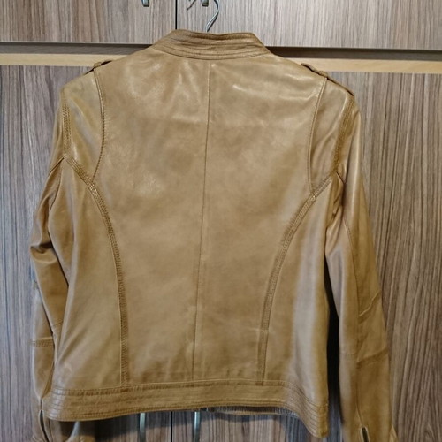 Lapel women's leather jacket like new, brown, size L