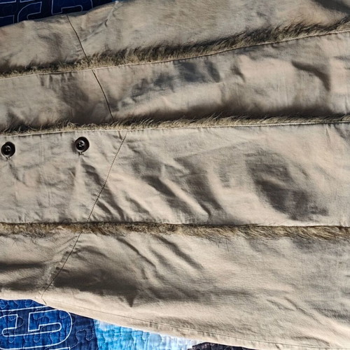 Castor coat like new with fur details, beige, sizes L and XL