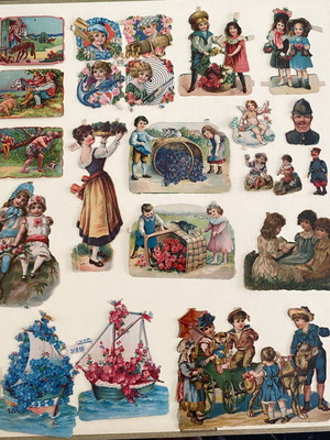 Prewar embossed paper scrap collection, 22 pieces, 1930
