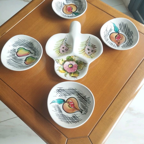 Vintage Italian Majolica Ceramic Serving Set 5 Pieces like new