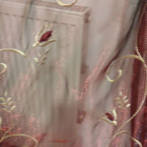 Burgundy curtain like new with gold flowers, double organza and net