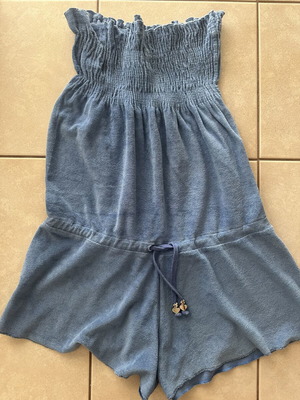 SugarFree women's strapless terry cloth jumpsuit shorts, blue, size M