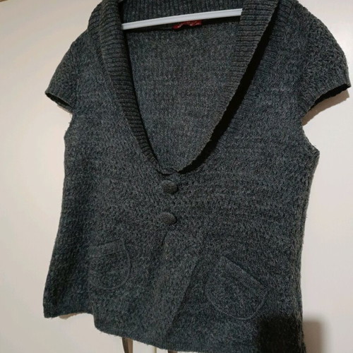 Knitted grey vest like new with short-sleeve sweater and decorative buttons