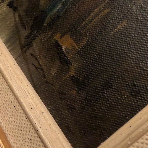 Oil painting on canvas like new with frame, colonial landscape