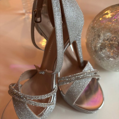 Silver sandals, size 37, platform heels