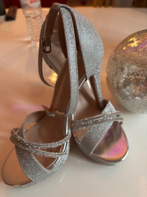 Silver sandals, size 37, platform heels