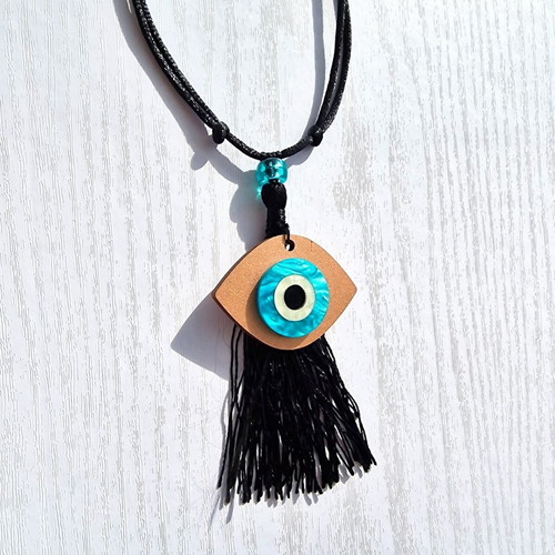 Car charm with eye pink gold and tassel adjustable size