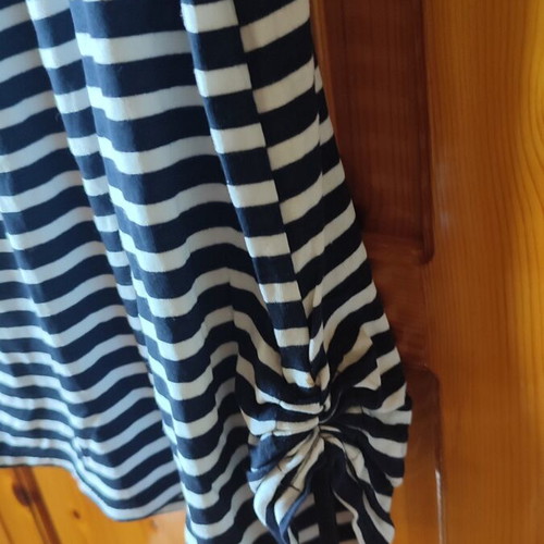 Striped navy blue sleeveless blouse, large size