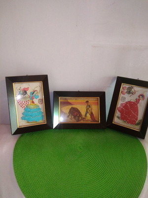 Framed paintings used, old, set of 3 pieces