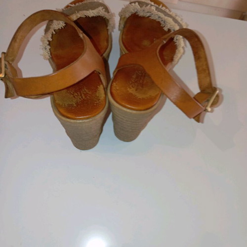 Wedge sandals size 38 used, brown with leather straps