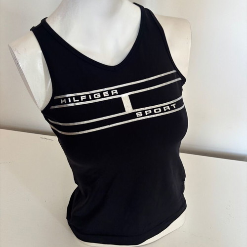 Tommy Hilfiger Sport Top sleeveless black silver logo small used