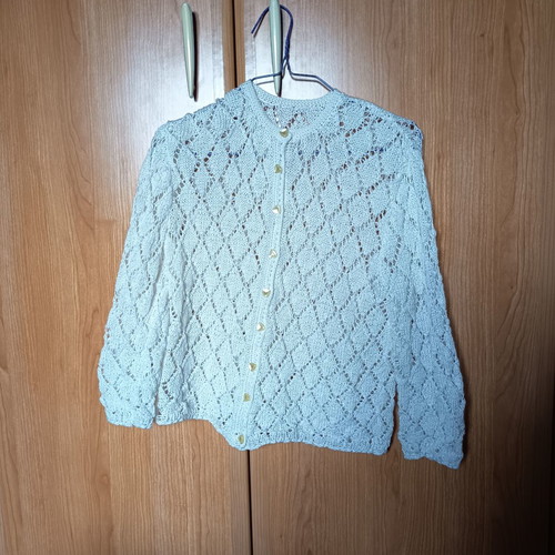 Handmade knitted children's cardigan white used, age 10