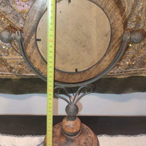 Wooden carved rotating tabletop mirror used vintage