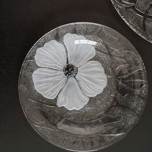 Vintage dessert set for 12 people, like new, glass with hibiscus flowers