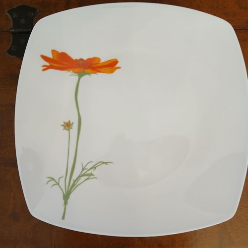 Square shallow serving plates used, set of 6, porcelain 27x27 cm