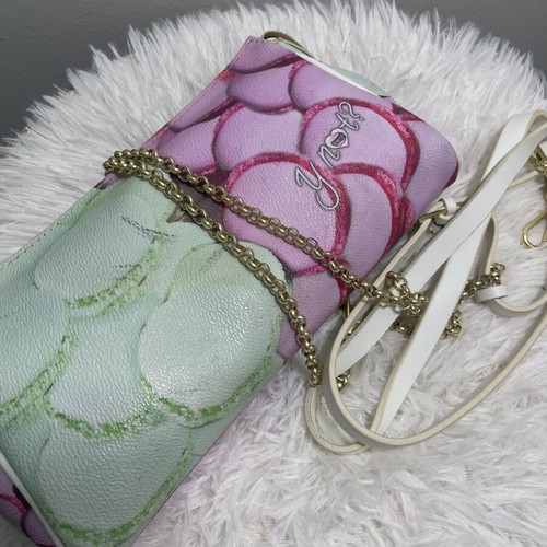 Ynot? handbag with macarons pattern, pink and green