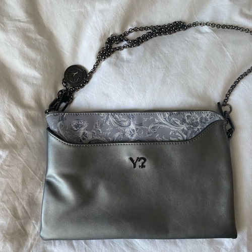 Y Not? Evening clutch crossbody like new, gray and silver