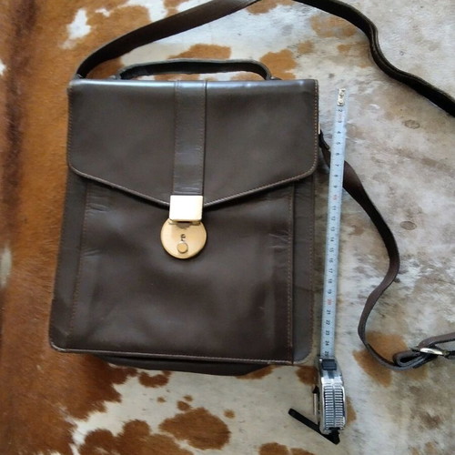 Vintage leather bag used, brown, quality with many compartments