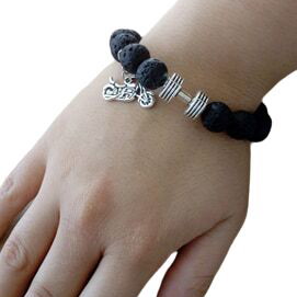 Handmade bracelet with lava semi-precious stone and metal dumbbell-motorcycle elements new, black