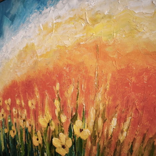 Relief oil painting with spatula on canvas, framed