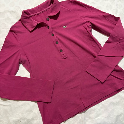 Lacoste polo shirt used, pink, long sleeve, size S