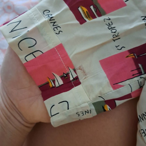 Set shirt and skirt used, vintage, pink with colorful sailboat pattern