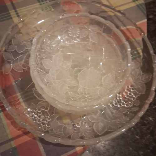 Napoli vintage frosted real crystal serving platter with 4 matching plates