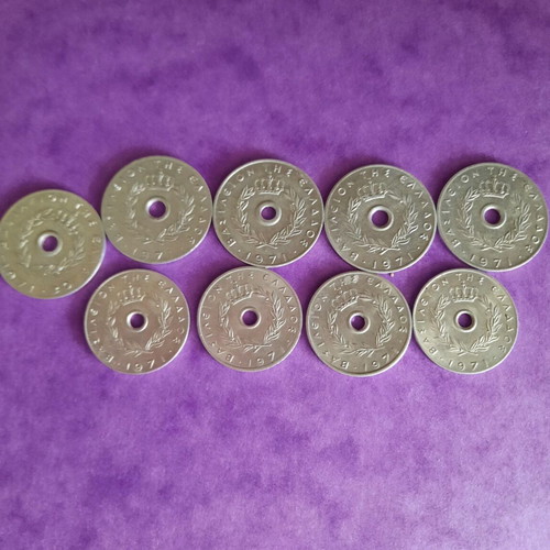 Coins 20 and 10 lepta used with hole, set of 9 pieces 1971