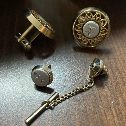 Anson vintage men's cufflinks and tie pin set gold 1970s like new