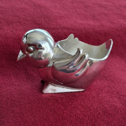 Silver-Plated Egg Cup used, vintage stylized bird design